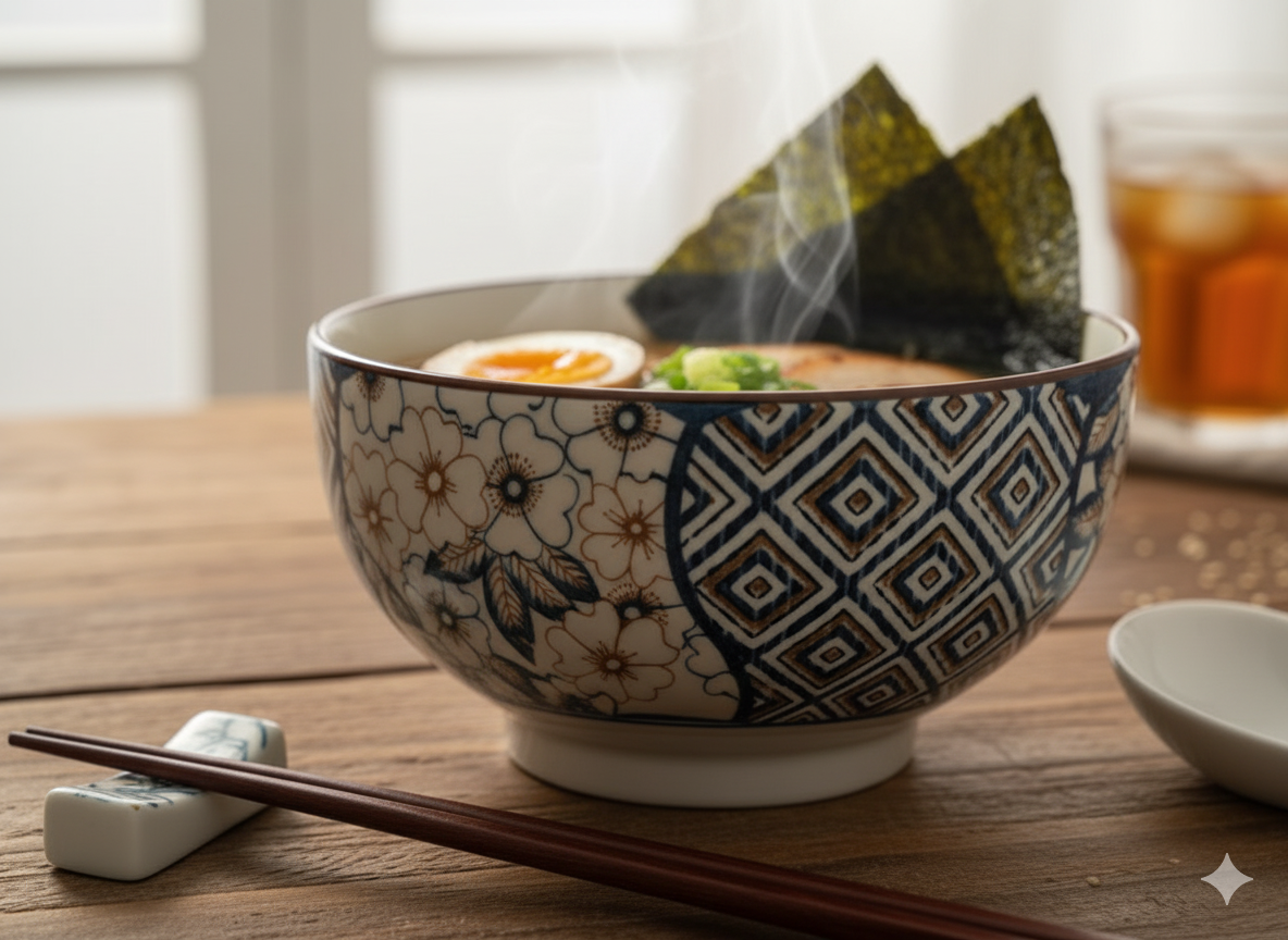 Set of 6 Ceramic Bowls with 6 Spoons – 300ml Japanese Style for Ramen, Pasta, Cereal, Snacks, Dessert – Gift Boxed