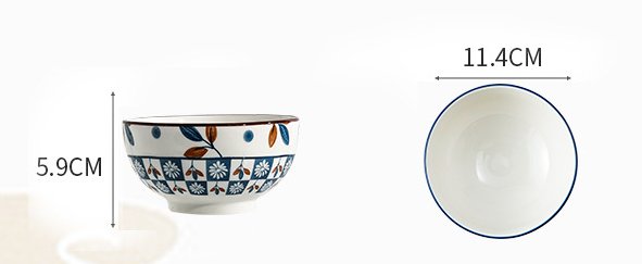 HQZT Homeware Set of 6 Bowls and Spoons set, Ceramic Hand Painted Japanese design Bowls - ThreeRsonline