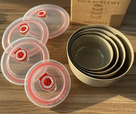 Set of 4 stackable Zero Plastic Reusable Eco - friendly Bowls with Lids - ThreeRsonline