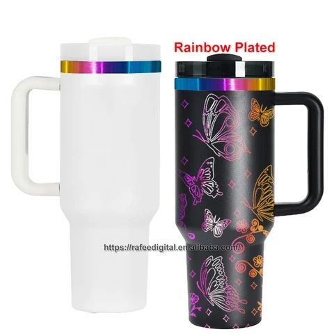 ThreeRs 40OZ Rainbow plated Cups - DIY, large water bottle with Straw and Handle - ThreeRsonline