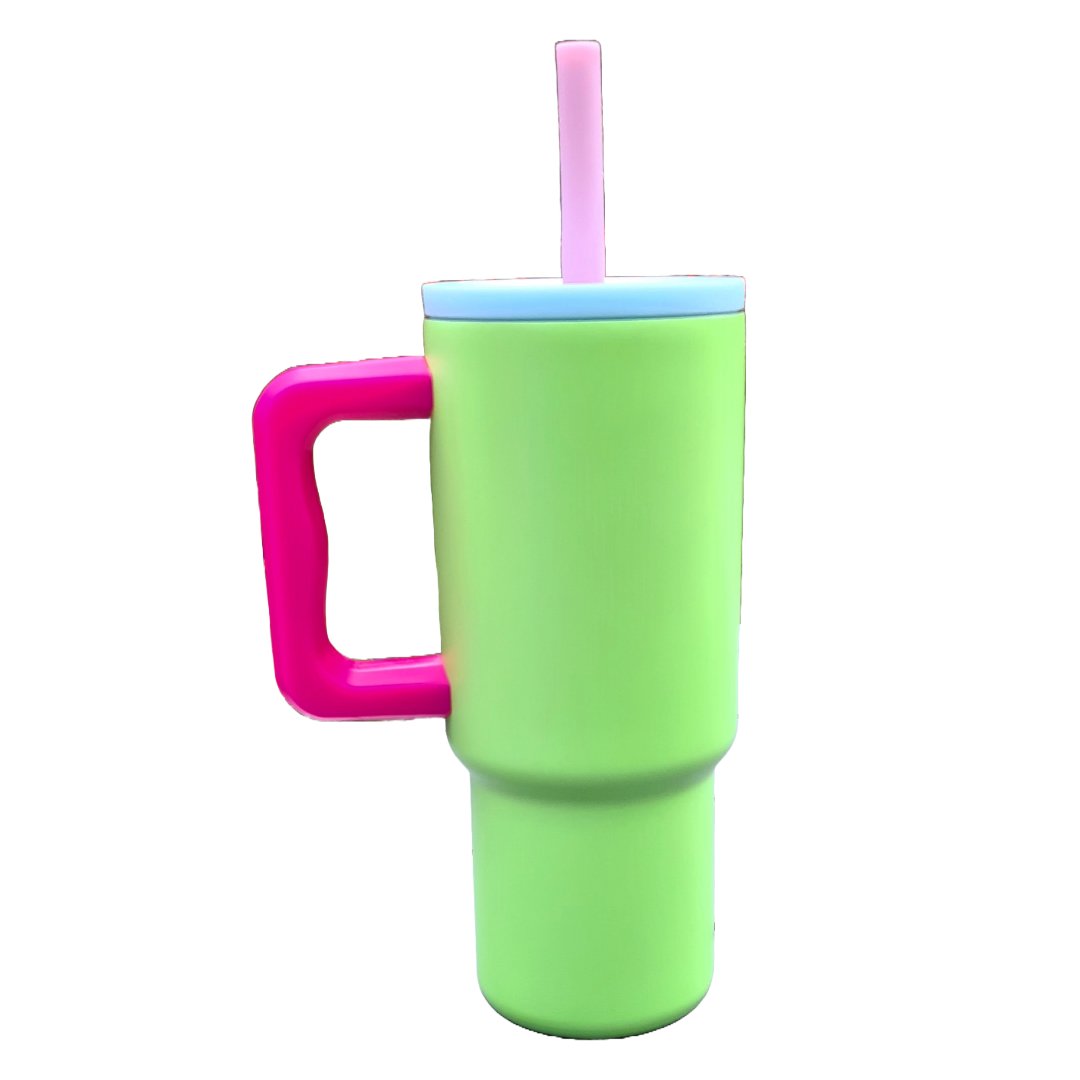 ThreeRs - Insulated Stainless Steel Travel Tumbler with Straw 24oz, Summer Matt Neon Colour (Neon Green) - ThreeRsonline